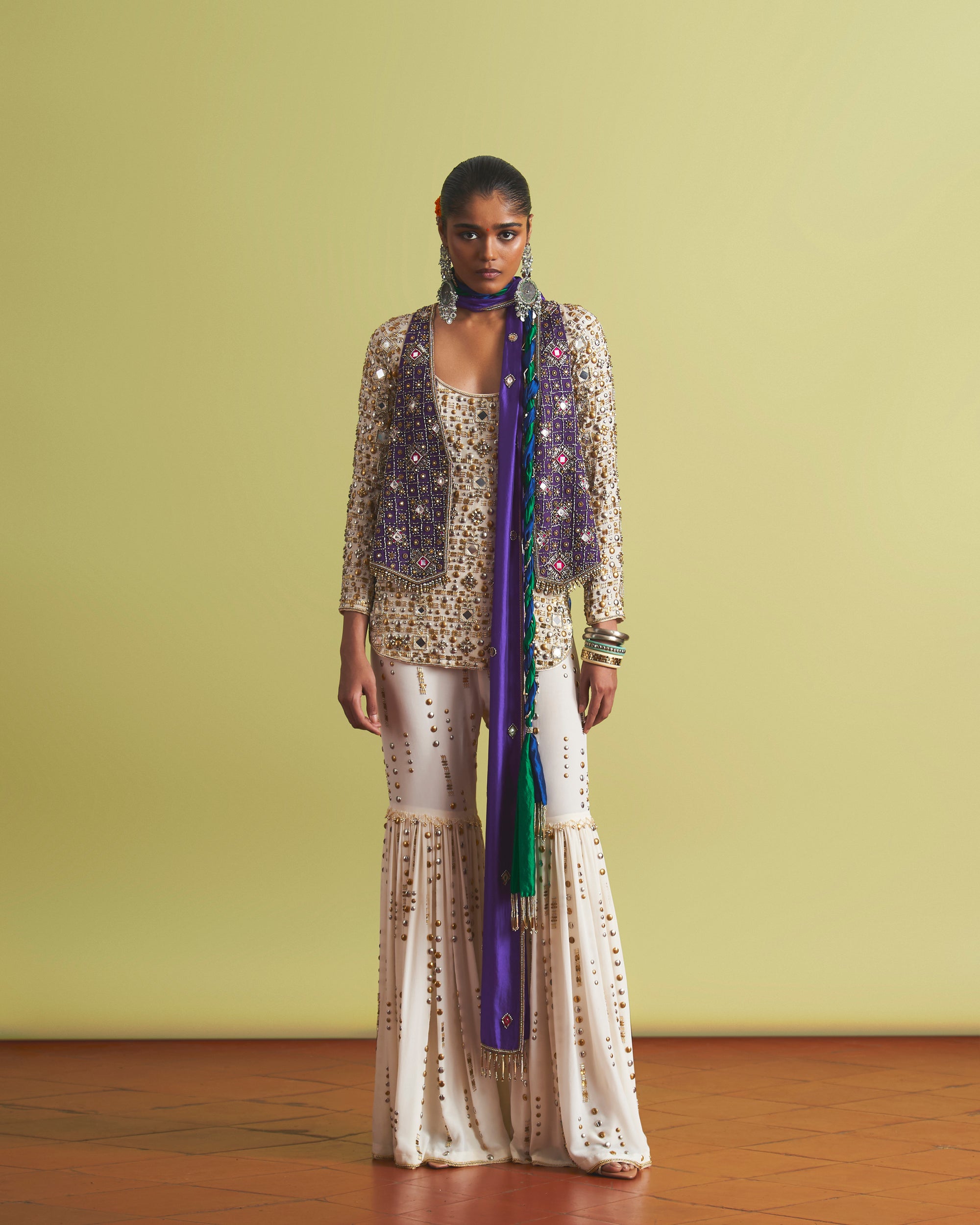 Moondrop Kurta & Pants With Berry Waistcoat Set