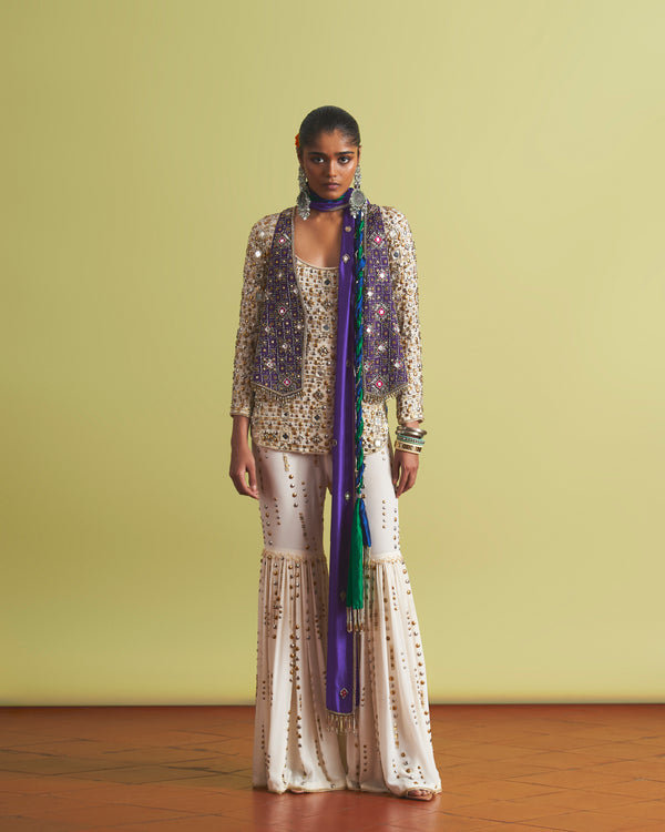 Moondrop Kurta & Pants With Berry Waistcoat Set