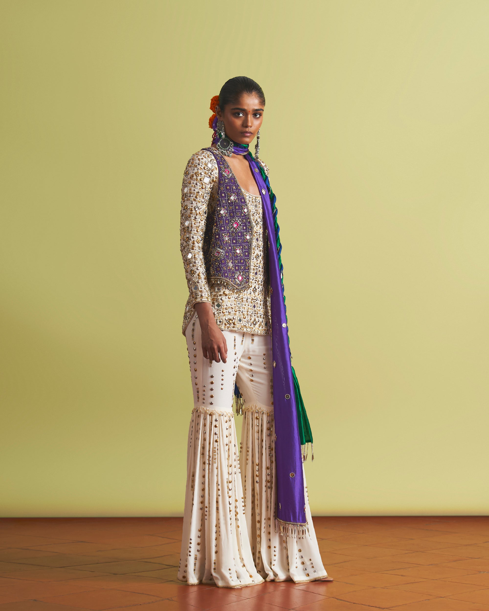 Moondrop Kurta & Pants With Berry Waistcoat Set