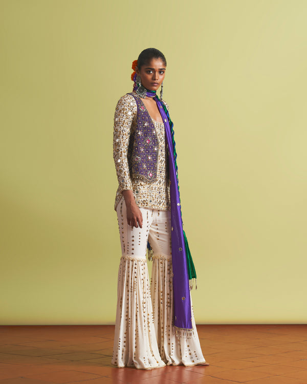 Moondrop Kurta & Pants With Berry Waistcoat Set