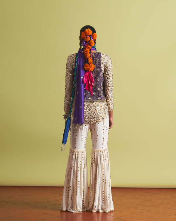 Moondrop Kurta & Pants With Berry Waistcoat Set