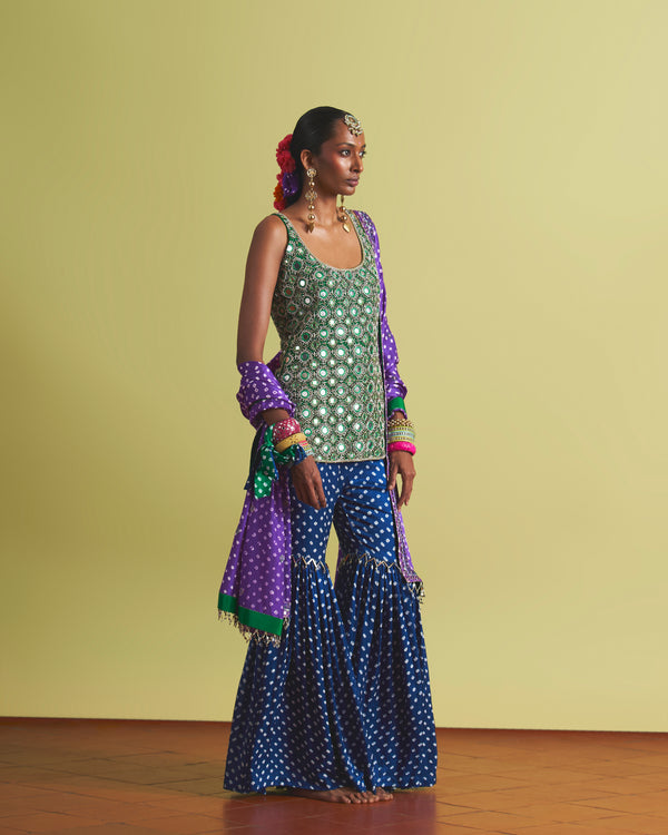 Nila Kurta & Cerulean Pants With Amethyst Dupatta