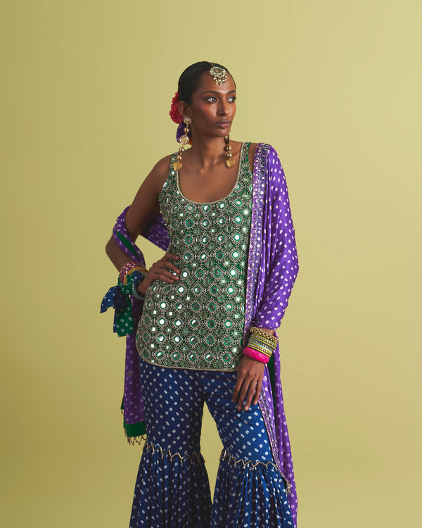 Nila Kurta & Cerulean Pants With Amethyst Dupatta