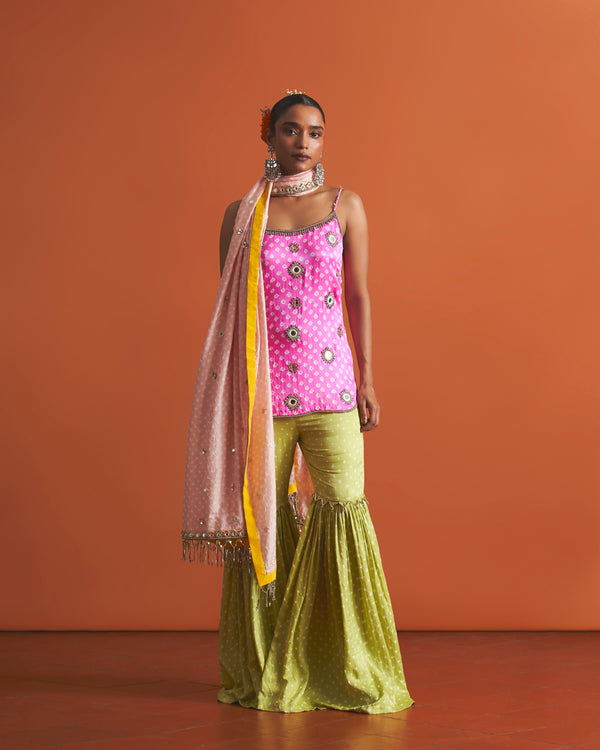Champa Slip Kurta, Sage Pant And Candy Dupatta