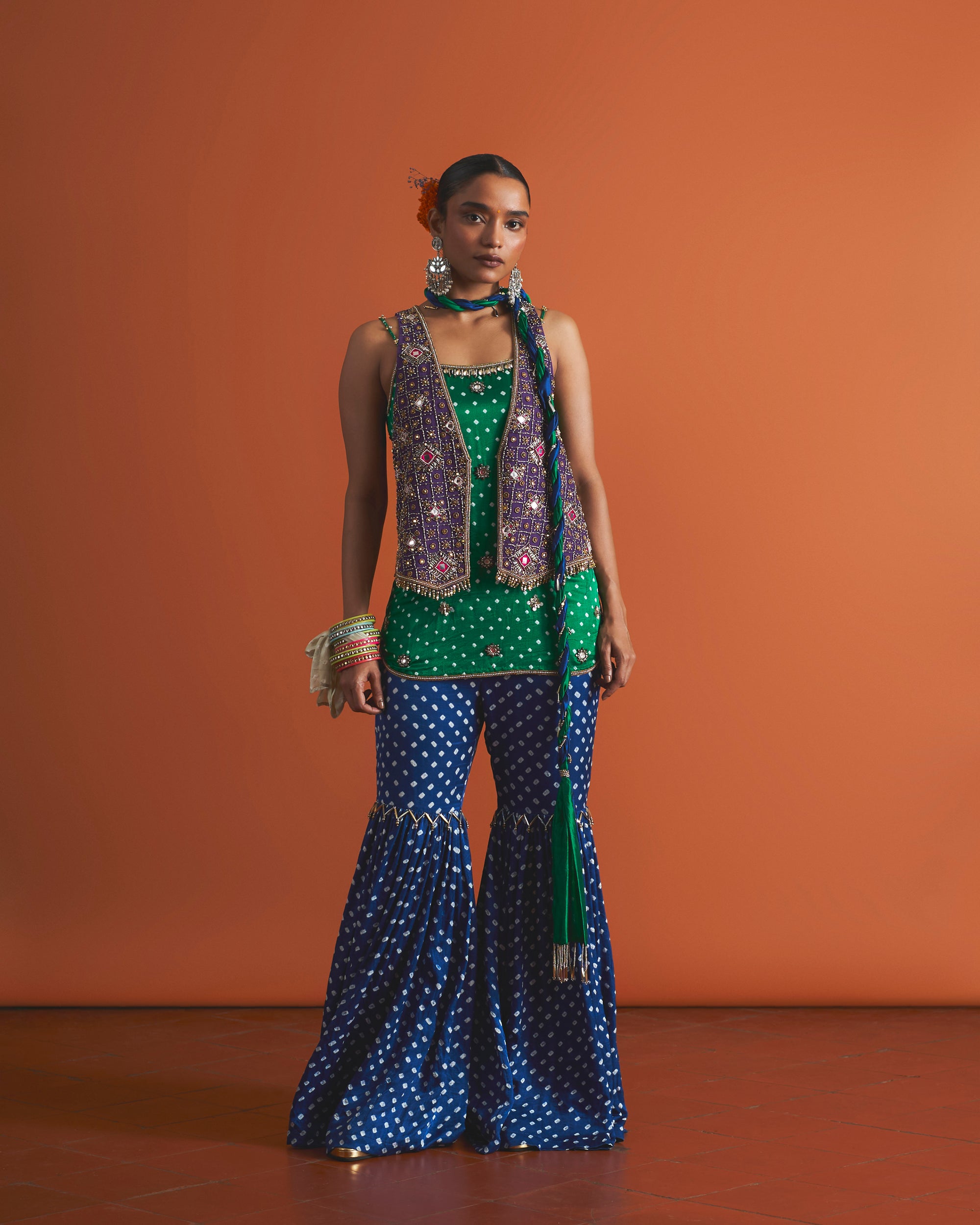 Deodar Kurta, Cerulean Pants, Berry Waistcoat