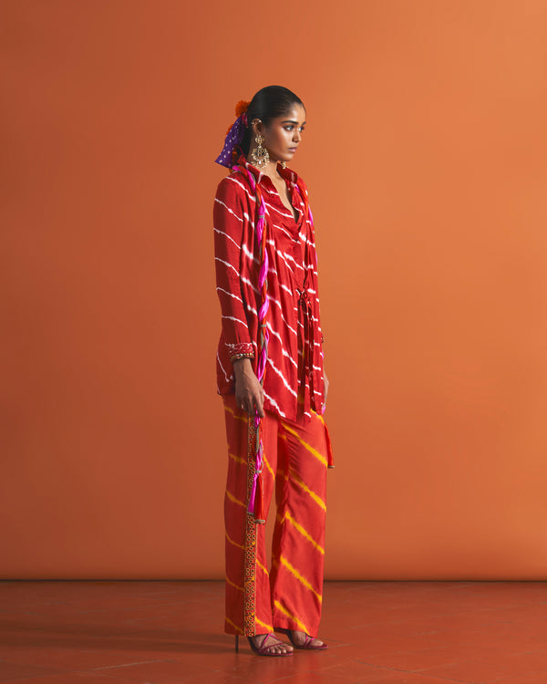 Crimson Kurta & Sunset Pants
