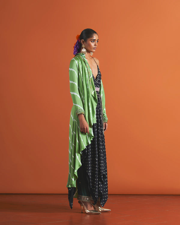 Noir Handkerchief, Sage Jacket With Jade Green Straight Pants