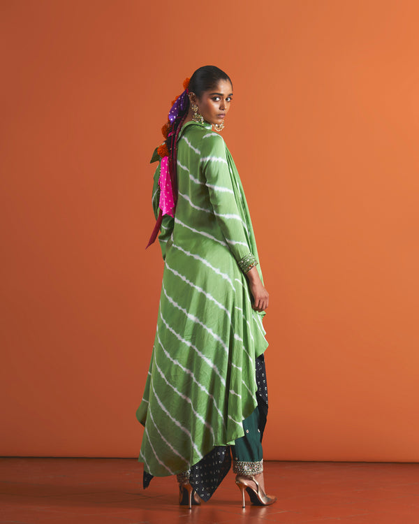 Noir Handkerchief, Sage Jacket With Jade Green Straight Pants
