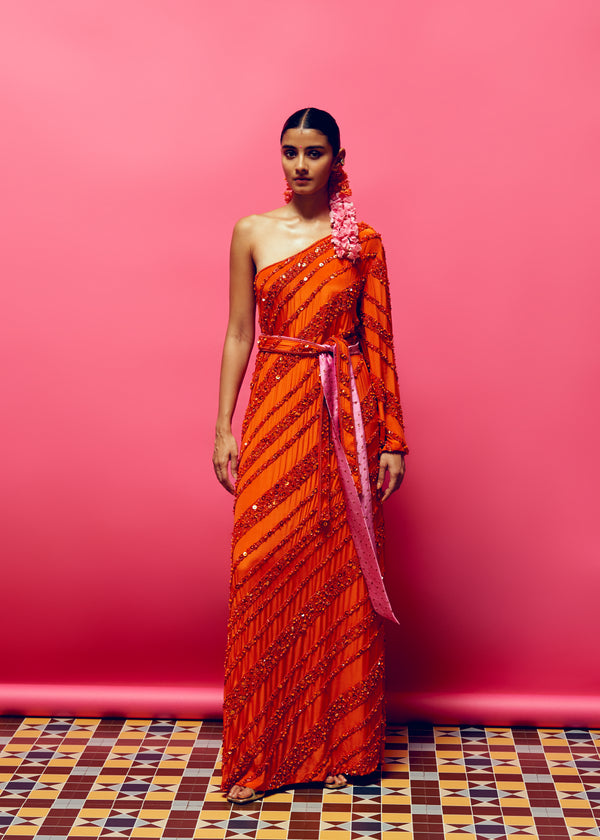 Siena One Shoulder Sequin Embellished kurta/dress And Brocade Pants