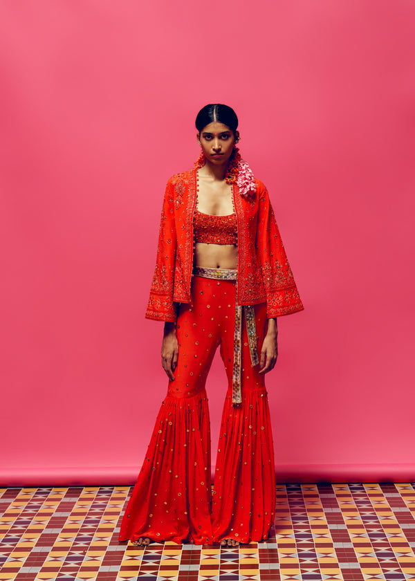 ‘Siren’ Embroidered Beadwork Jacket, Sequin sharara And Sequin Blouse