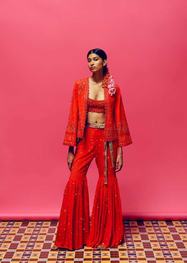 ‘Siren’ Embroidered Beadwork Jacket, Sequin sharara And Sequin Blouse