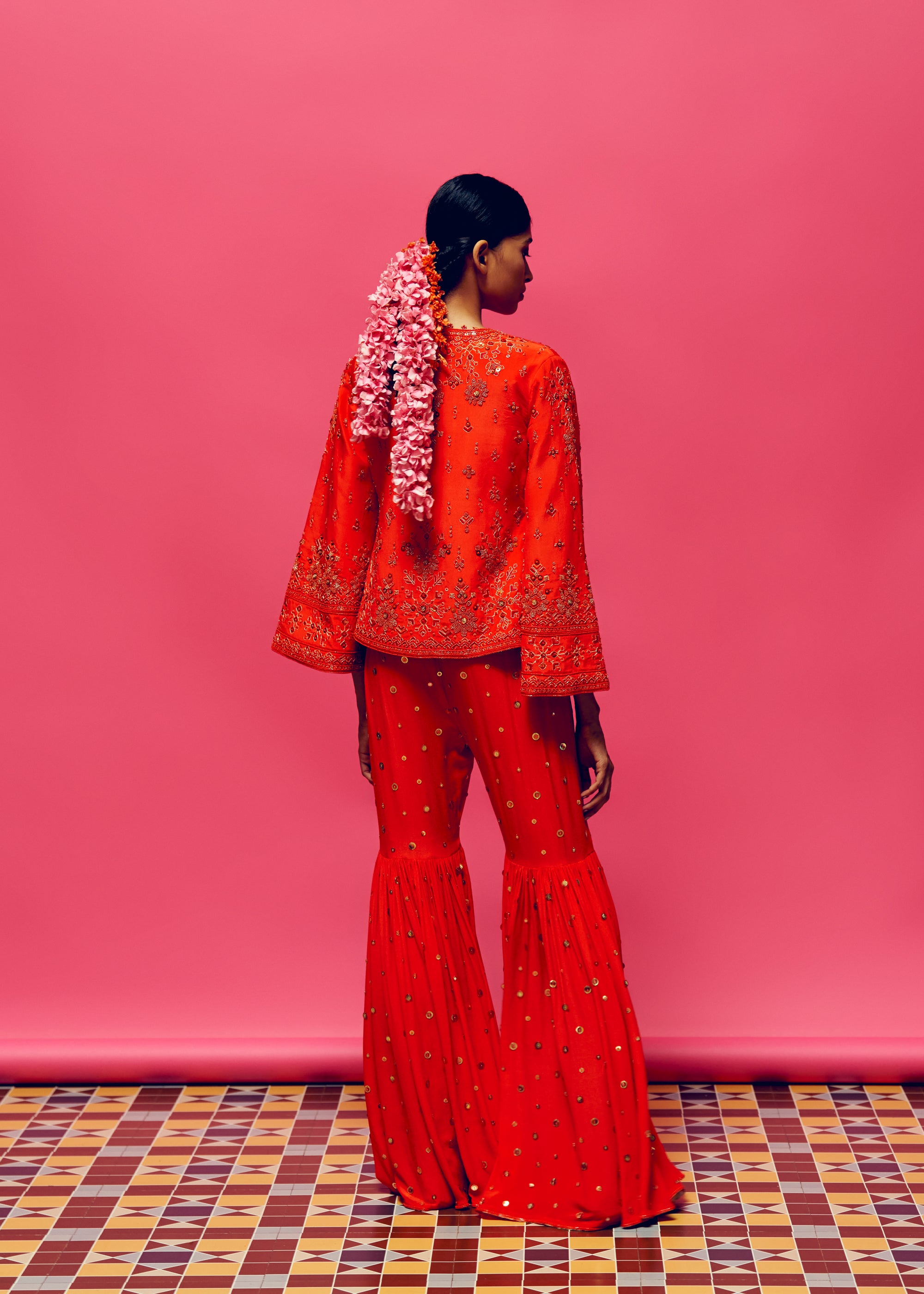 ‘Siren’ Embroidered Beadwork Jacket, Sequin sharara And Sequin Blouse
