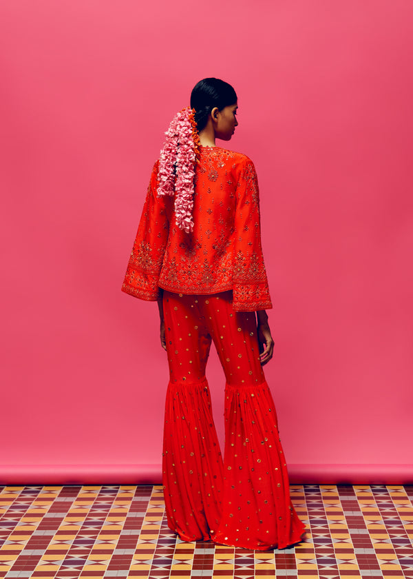 ‘Siren’ Embroidered Beadwork Jacket, Sequin sharara And Sequin Blouse