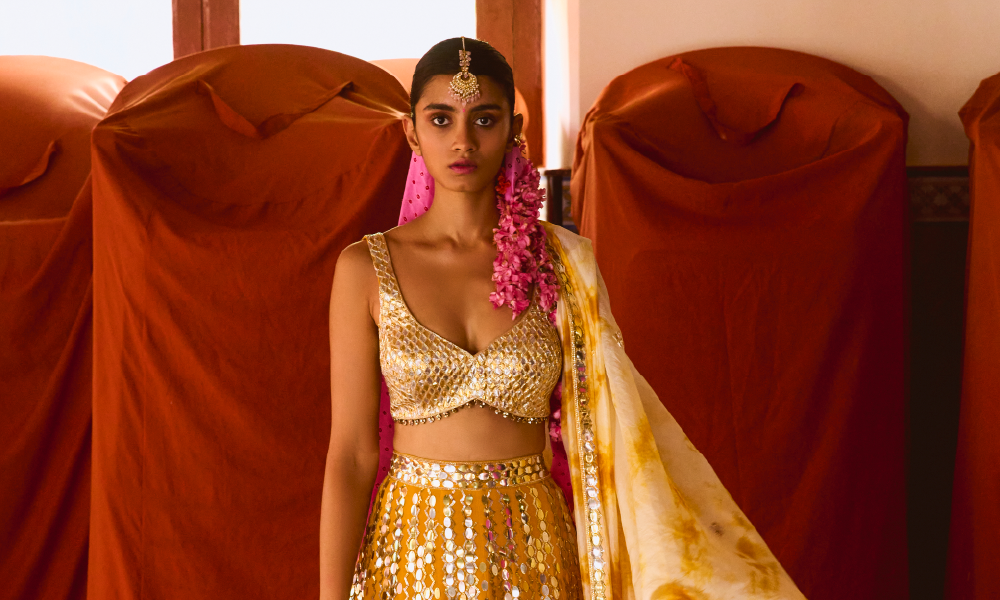 Ananda Sequin Lehenga, Gota Patti Blouse and Tie-dye Dupatta