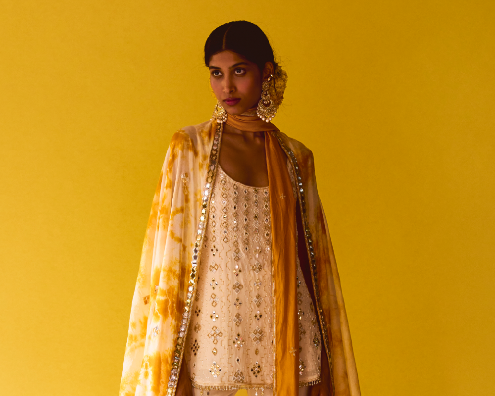 Celestial Sequin Embroidered Kurta And pants With Ananda Tie Dye Dupatta