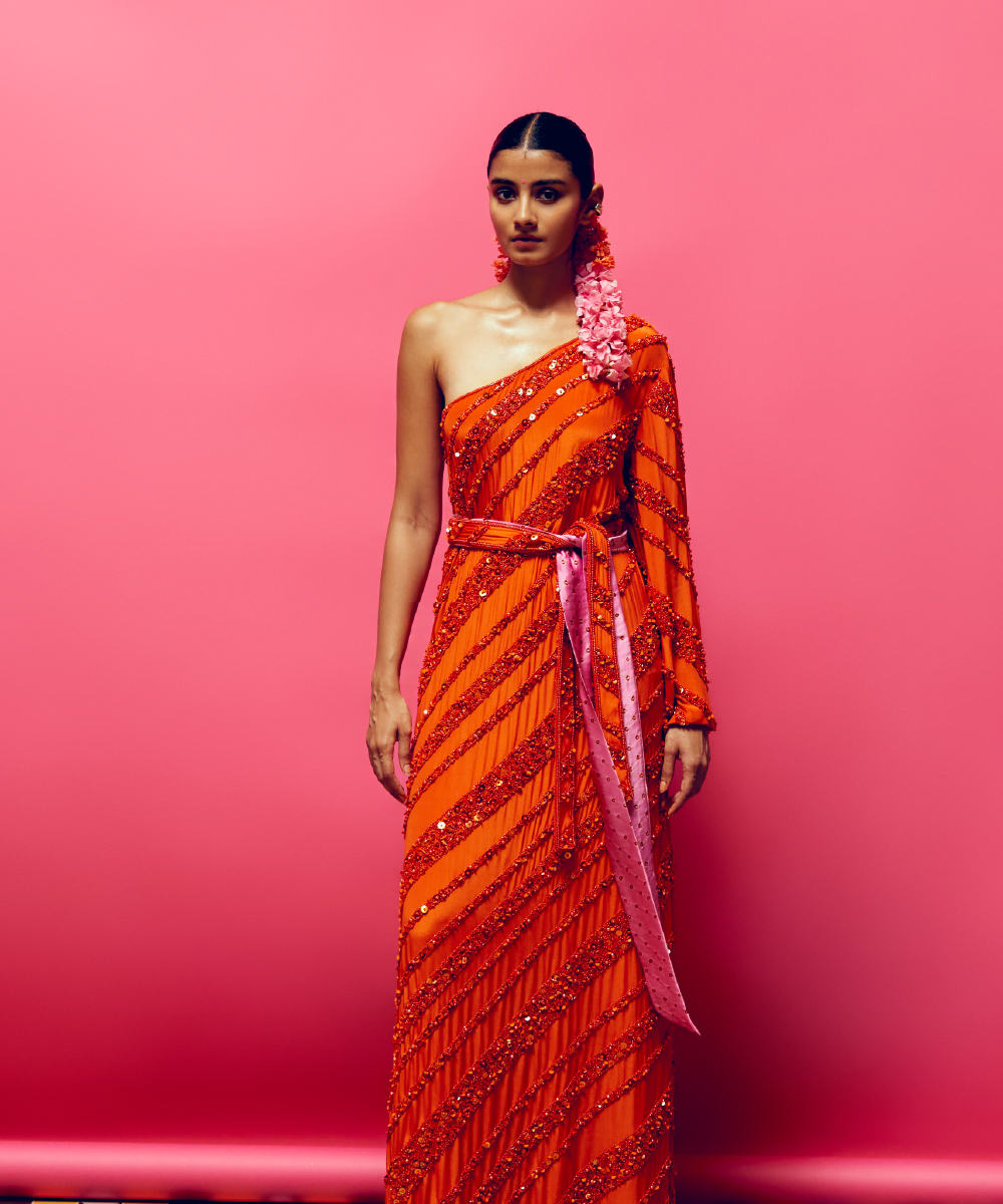 Siena One Shoulder Sequin Embellished kurta/dress And Brocade Pants