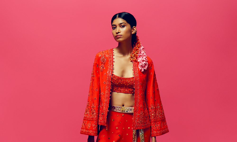 ‘Siren’ Embroidered Beadwork Jacket, Sequin sharara And Sequin Blouse