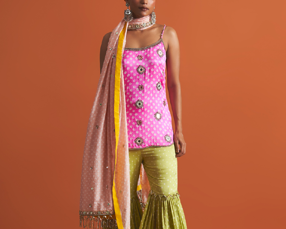 Champa Slip Kurta, Sage Pant And Candy Dupatta