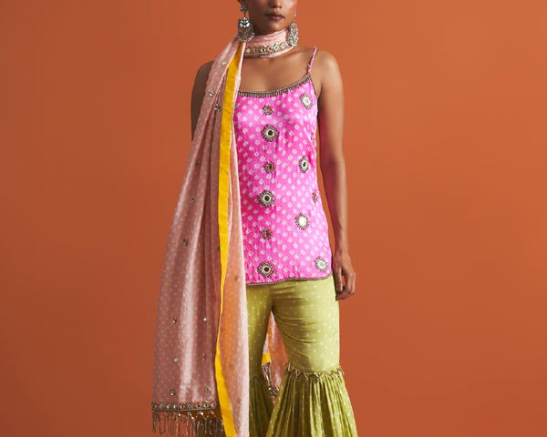 Champa Slip Kurta, Sage Pant And Candy Dupatta