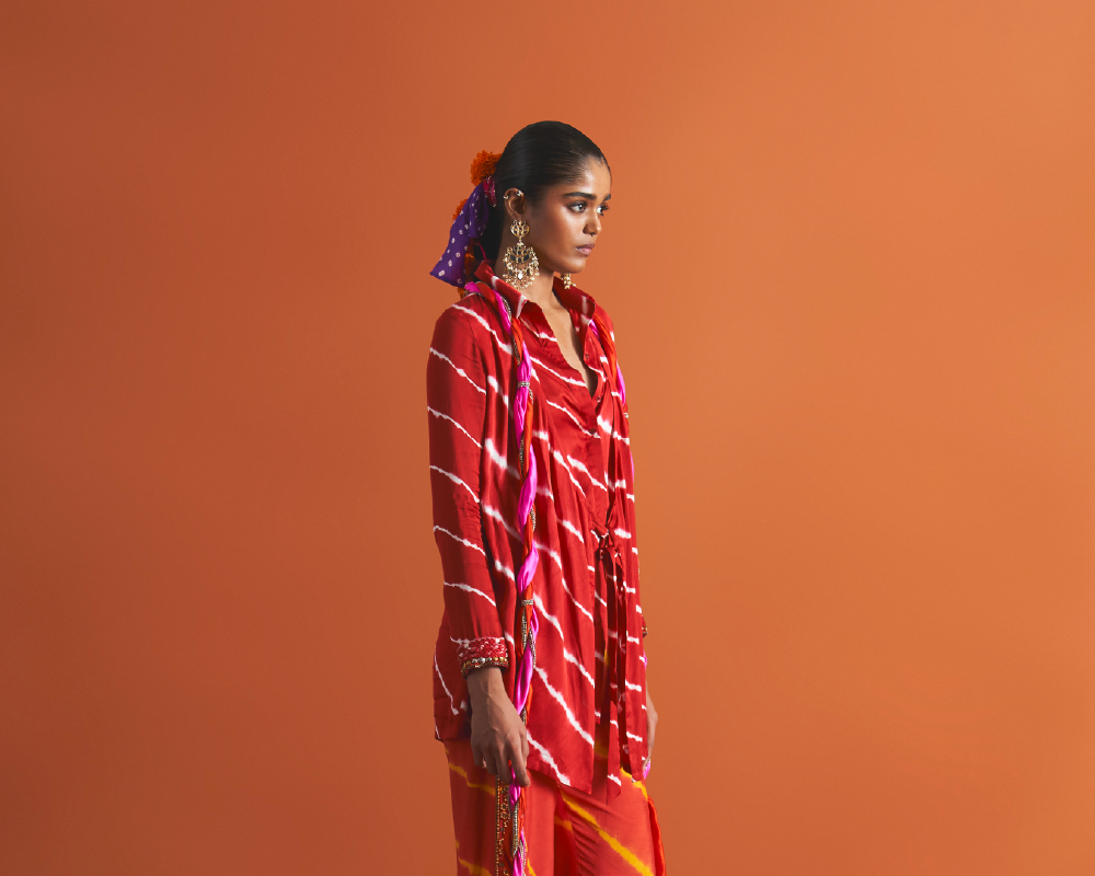 Crimson Kurta & Sunset Pants