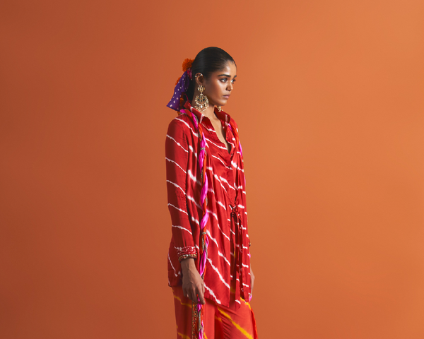 Crimson Kurta & Sunset Pants