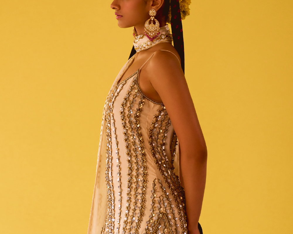 Devi Sequin Slip Kurta, Pant & Stole