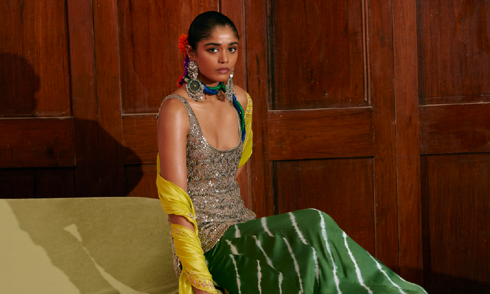 Luna Kurta With Sage Dupatta & Emerald Pants