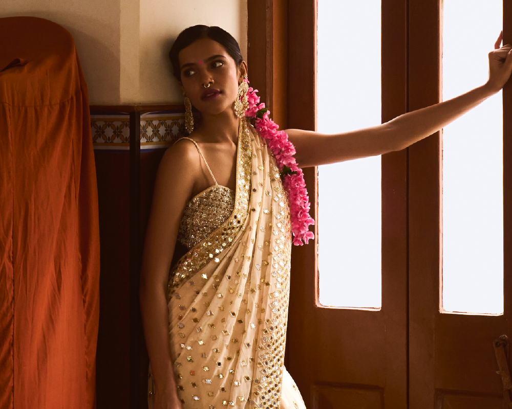 Nakshatra Sequin Lehenga Sari & Crystal Blouse